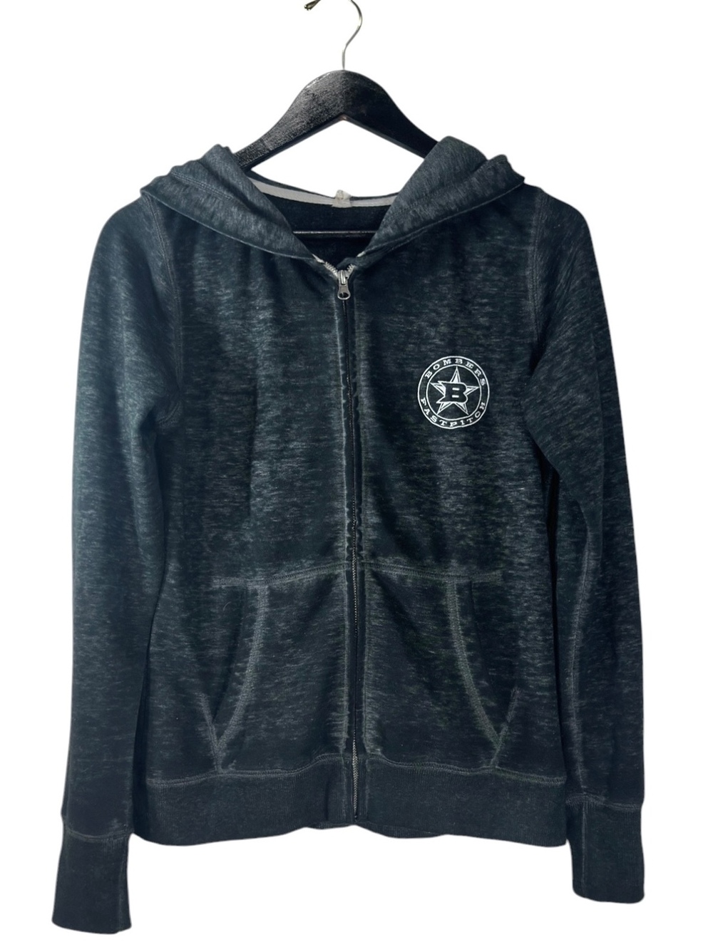 Bombers Fastpitch Softball Black Burnout Full Zip Hoodie Estimated Medium